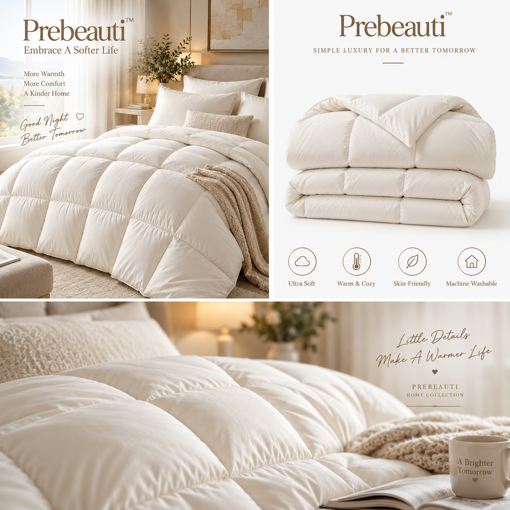 ☁️ Prebeauti™ Ivory Cloud Hotel Comforter Set – Soft Minimal Collection
