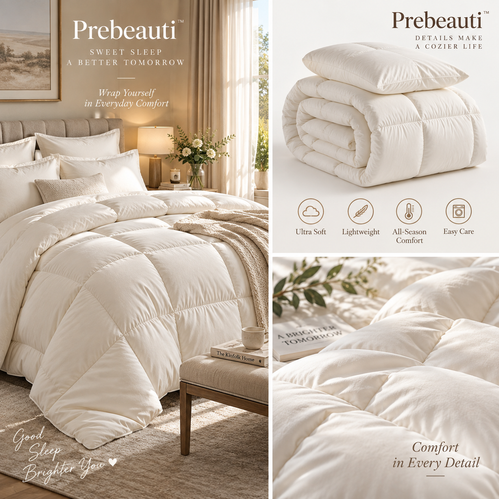 ☁️ Prebeauti™ Ivory Cloud Hotel Comforter Set – Soft Minimal Collection