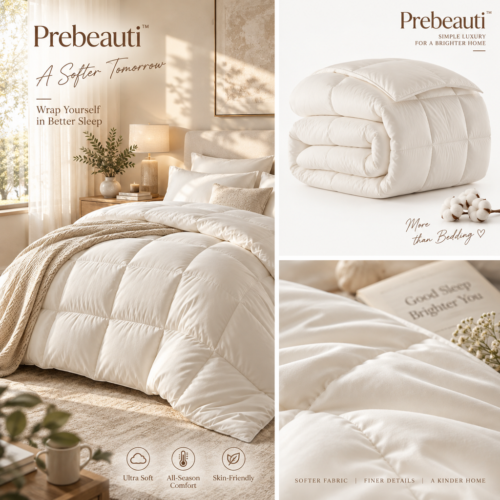 ☁️ Prebeauti™ Ivory Cloud Hotel Comforter Set – Soft Minimal Collection