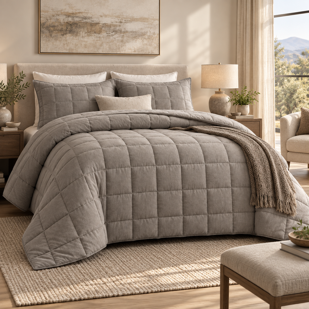 Prebeauti™ Stone Mist Quilted Comforter Set – Contemporary Calm Edition