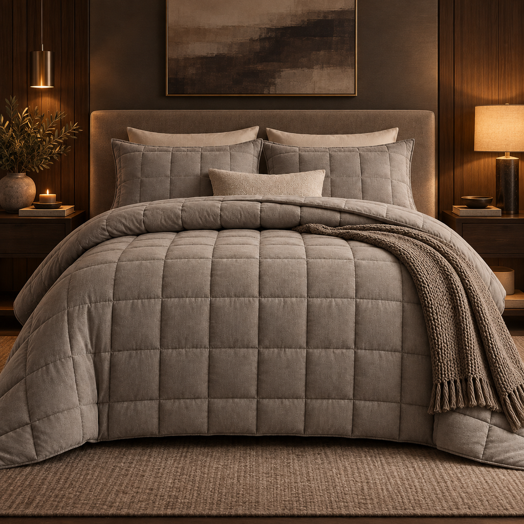 Prebeauti™ Stone Mist Quilted Comforter Set – Contemporary Calm Edition