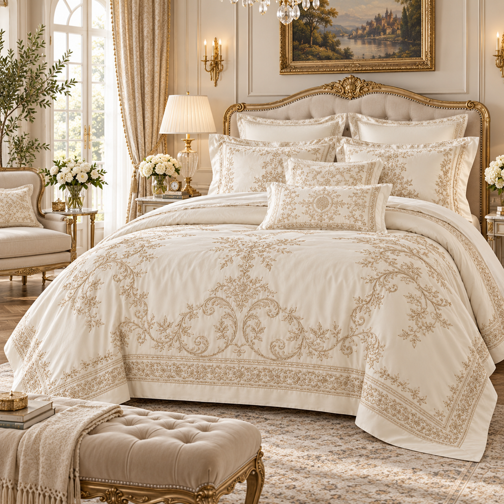 🏛️ Prebeauti™ Versailles Ivory Embroidered Bedding Set – European Heritage Collection