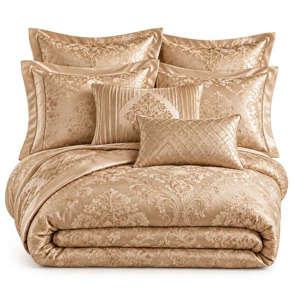 🥂 Prebeauti™ Imperial Champagne Jacquard Bedding Set – Grand Luxe Collection