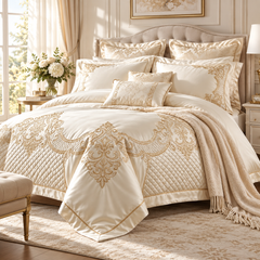 👑 Prebeauti™ Royal Heritage Embroidered Bedding Set – Signature Palace Edition