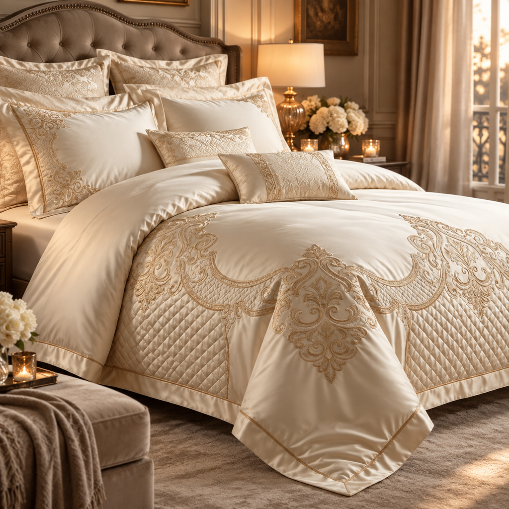 👑 Prebeauti™ Royal Heritage Embroidered Bedding Set – Signature Palace Edition