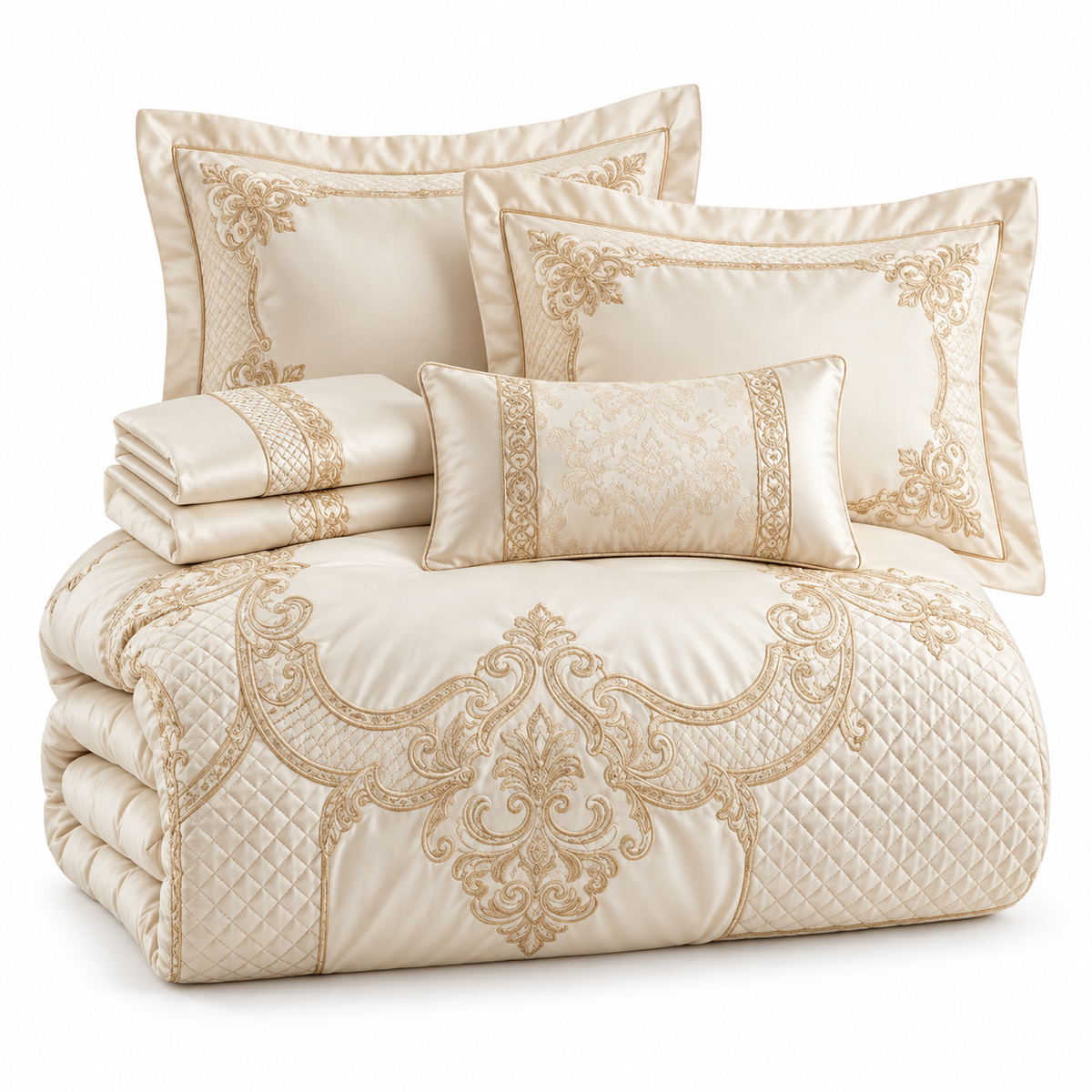 👑 Prebeauti™ Royal Heritage Embroidered Bedding Set – Signature Palace Edition