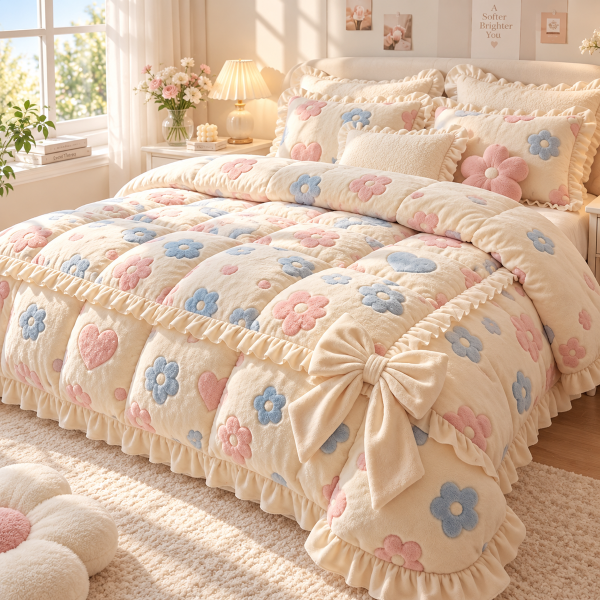 🎀 Prebeauti™ SweetBloom Plush Comforter Set – Cozy Dream Edition