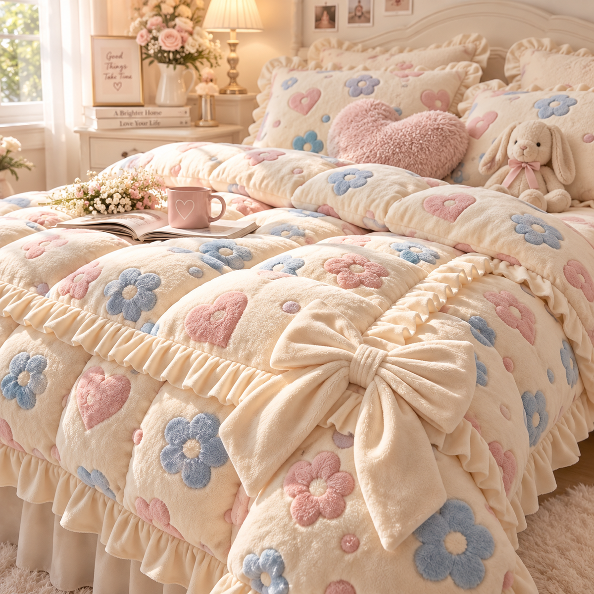 🎀 Prebeauti™ SweetBloom Plush Comforter Set – Cozy Dream Edition