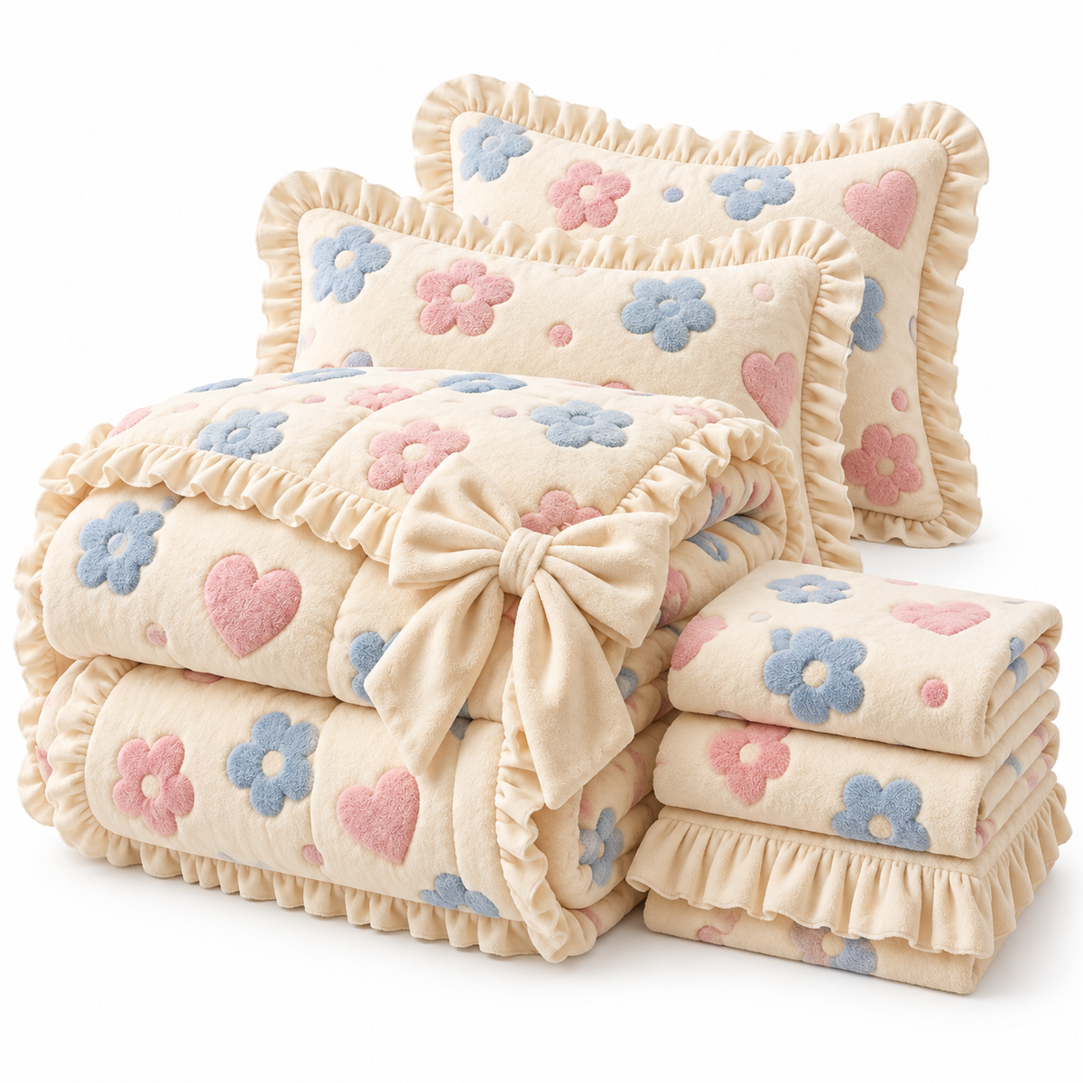 🎀 Prebeauti™ SweetBloom Plush Comforter Set – Cozy Dream Edition