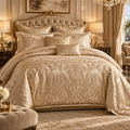 🥂 Prebeauti™ Imperial Champagne Jacquard Bedding Set – Grand Luxe Collection