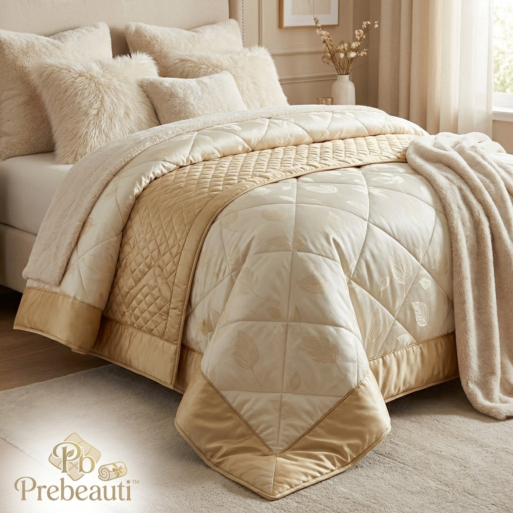 Cream and champagne layered bedding