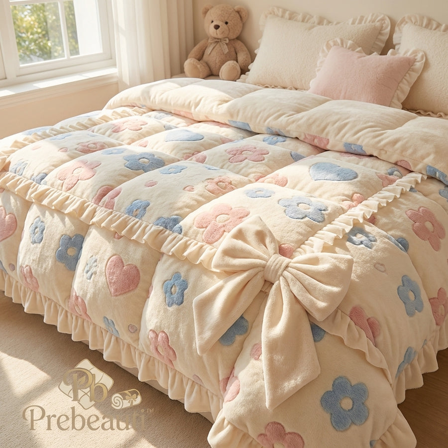 🎀 Prebeauti™ SweetBloom Plush Comforter Set – Cozy Dream Edition